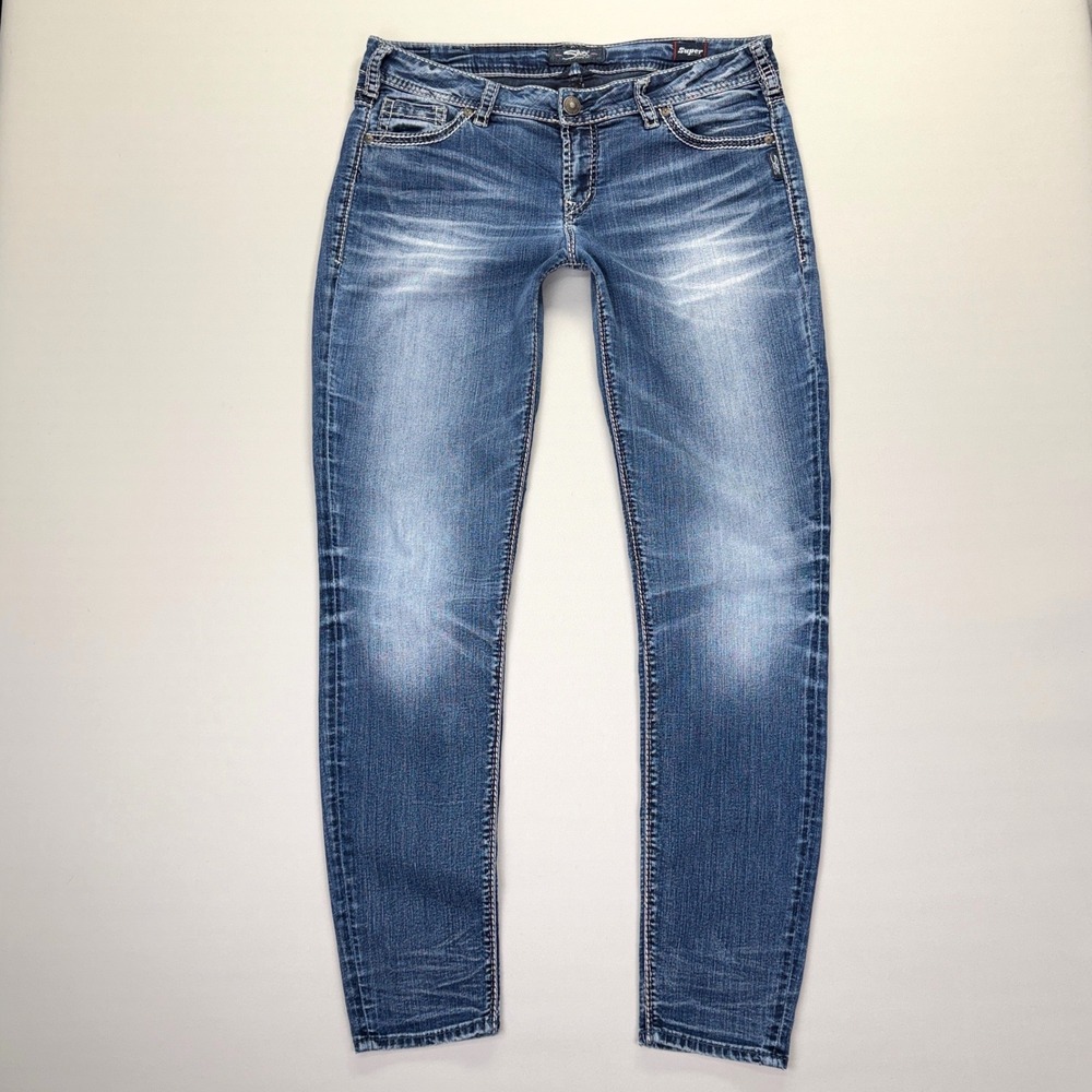 Silver Jeans Co Aiko Mid Super Skinny Size 34 Super Stretch Blue Denim Y2K Biker
